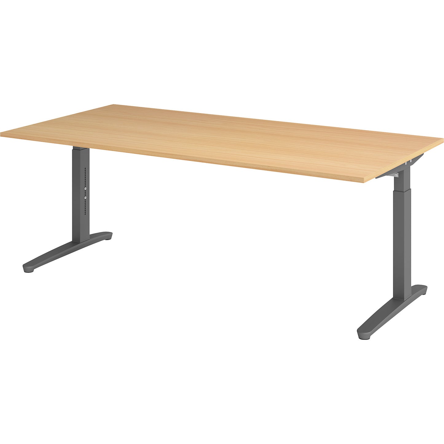 ANNY - Desk with C-foot frame, height adjustable 650 - 850 mm, width 2000 mm, graphite / beech.