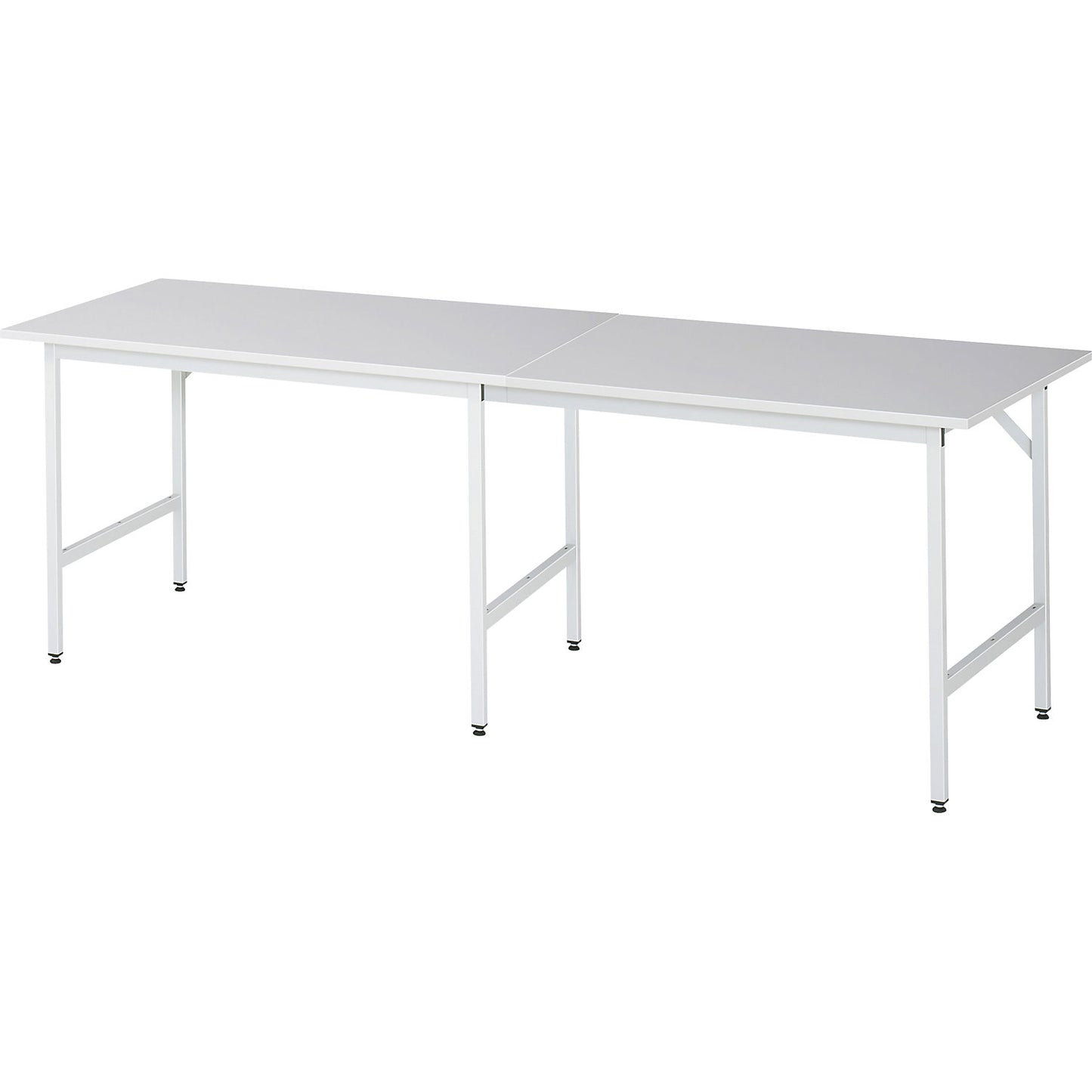 Work table, height adjustable, frame 30 x 30 mm, melamine coated panel, WxD 2500 x 800 mm, light grey.