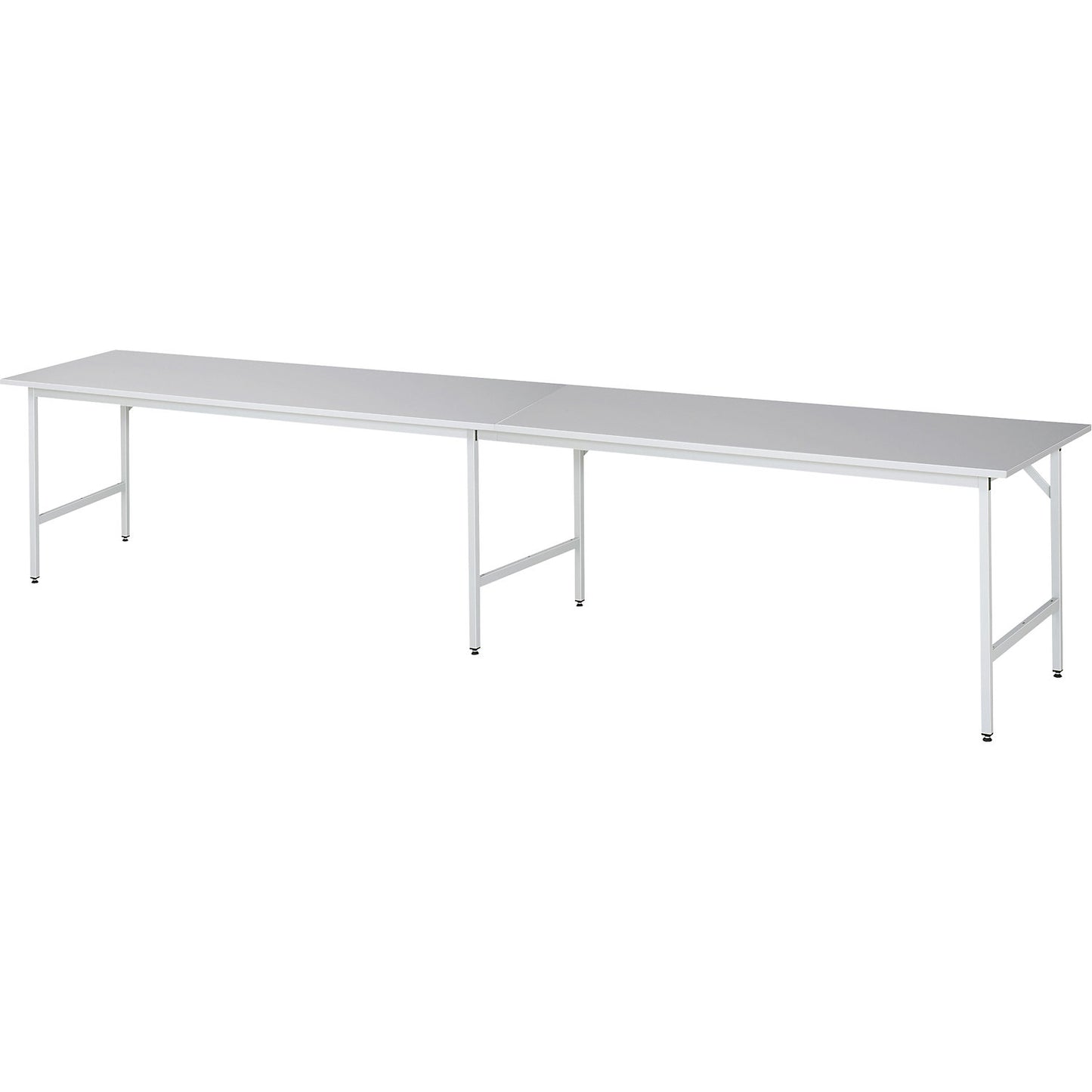 Work table, height adjustable, frame 30 x 30 mm, melamine coated panel, WxD 4000 x 800 mm, light grey.