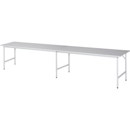 Work table, height adjustable, frame 30 x 30 mm, melamine coated panel, WxD 4000 x 800 mm, light grey.