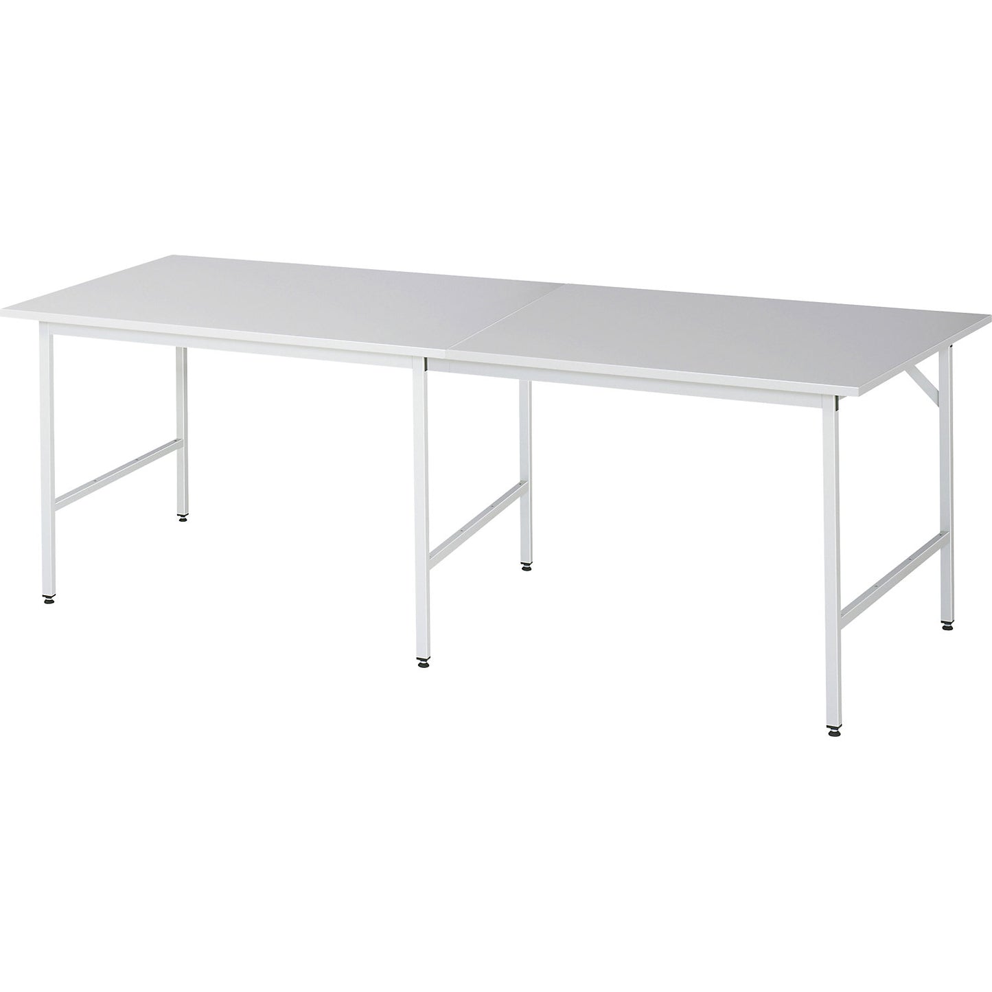 Work table, height adjustable, frame 30 x 30 mm, melamine coated panel, WxD 2500 x 1000 mm, light grey.