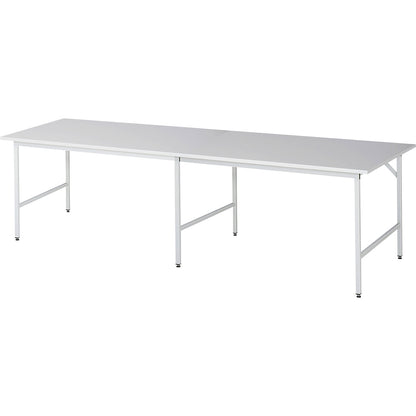 Work table, height adjustable, frame 30 x 30 mm, melamine coated panel, WxD 3000 x 1000 mm, light grey.
