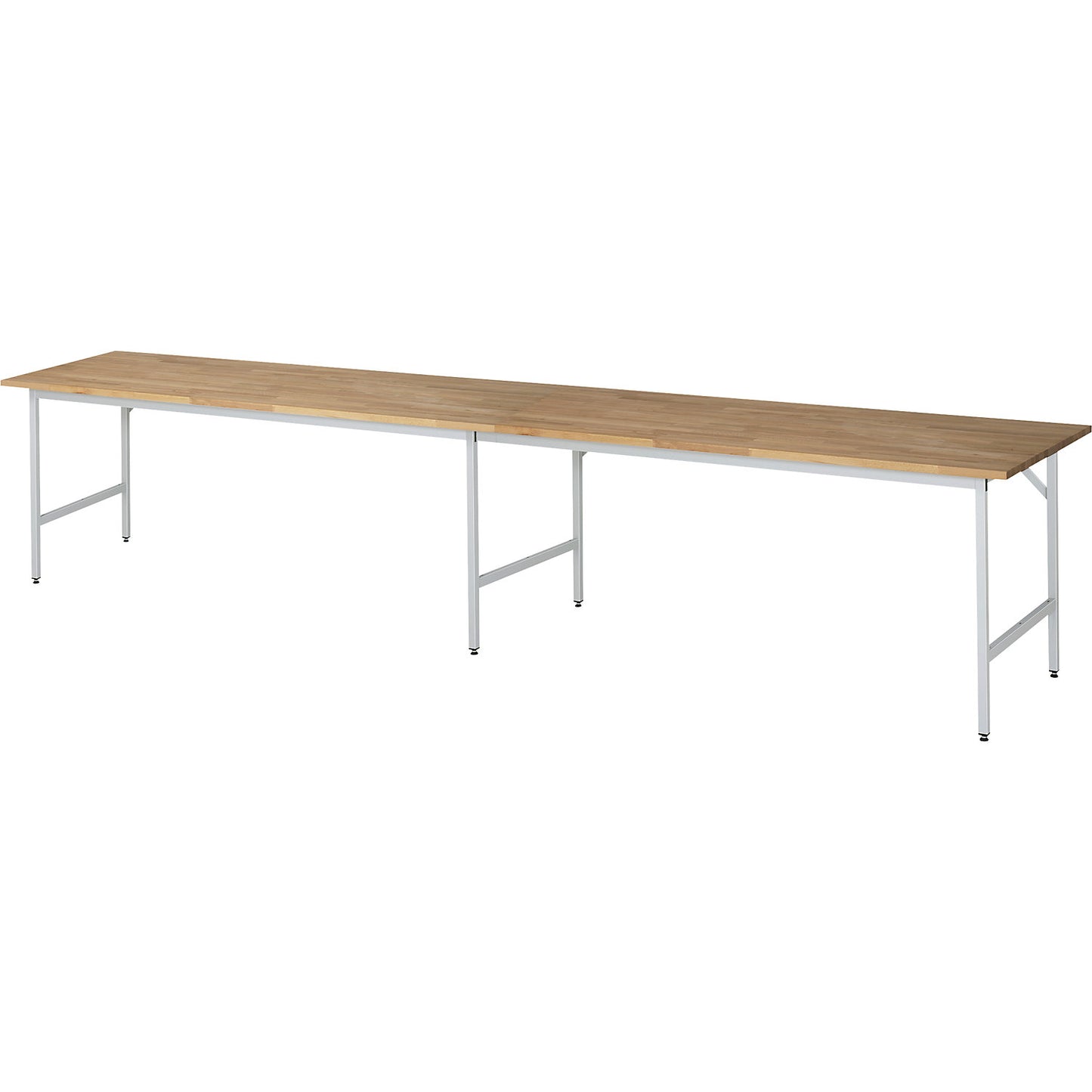 Work table, height adjustable, frame 30 x 30 mm, solid beech panel, WxD 4000 x 800 mm, light grey.