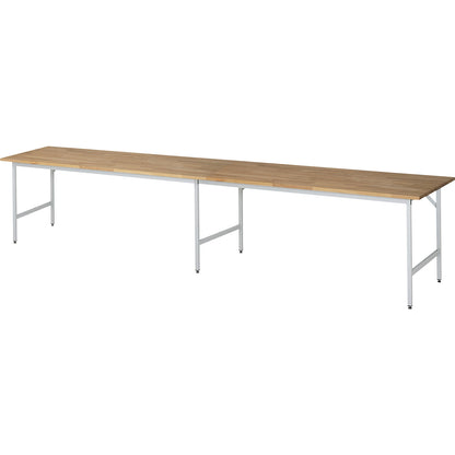 Work table, height adjustable, frame 30 x 30 mm, solid beech panel, WxD 4000 x 800 mm, light grey.