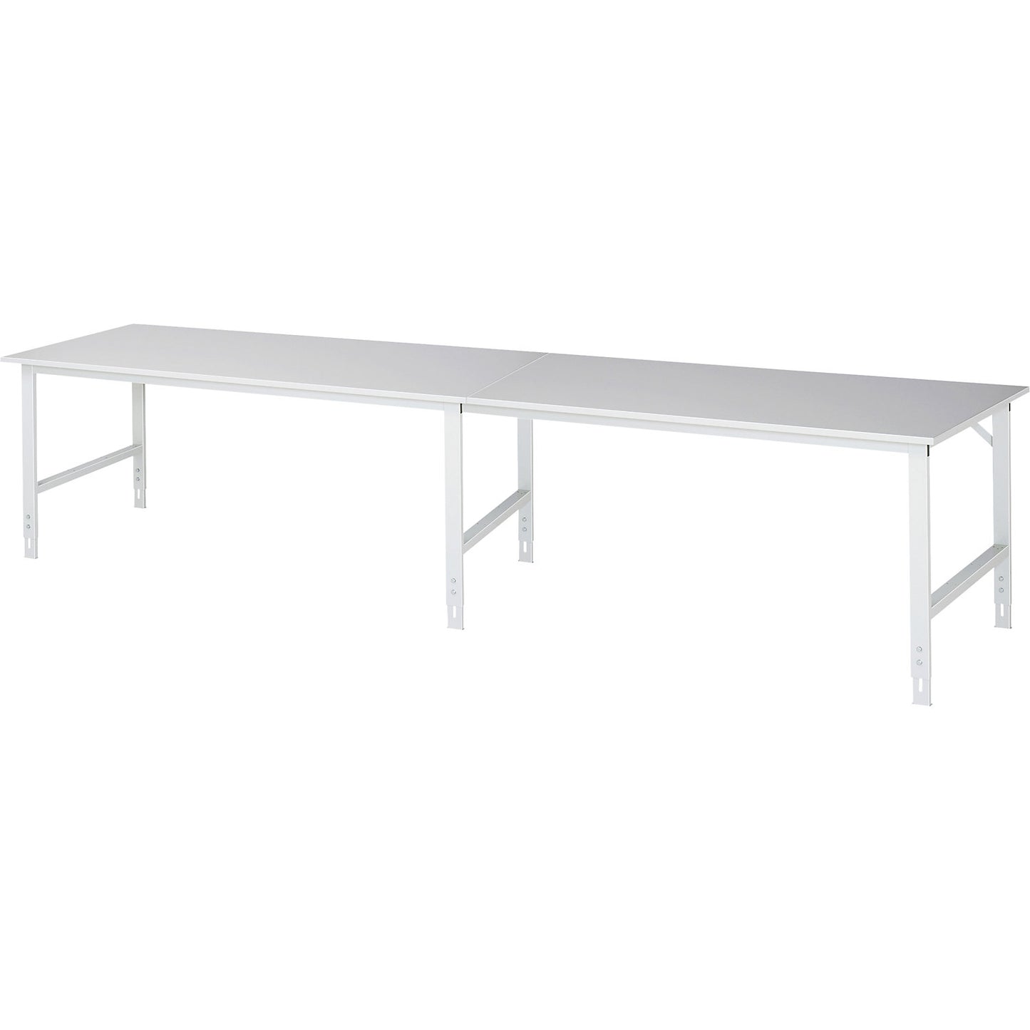 Work table, height adjustable, frame 60 x 30 mm, melamine coated panel, WxD 4000 x 1000 mm, light grey.
