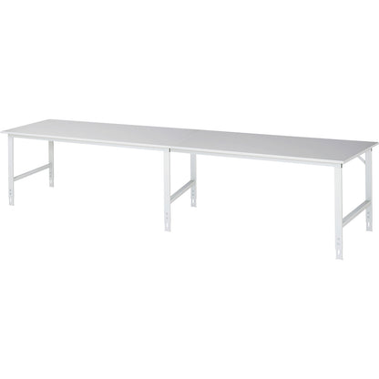 Work table, height adjustable, frame 60 x 30 mm, melamine coated panel, WxD 4000 x 1000 mm, light grey.
