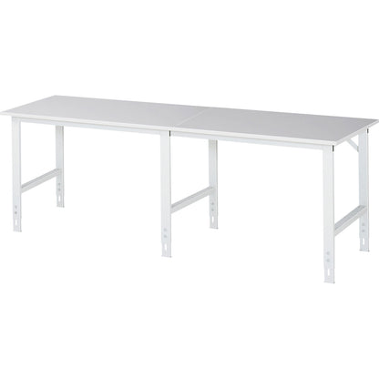 Work table, height adjustable, frame 60 x 30 mm, melamine coated panel, WxD 2500 x 800 mm, light grey.