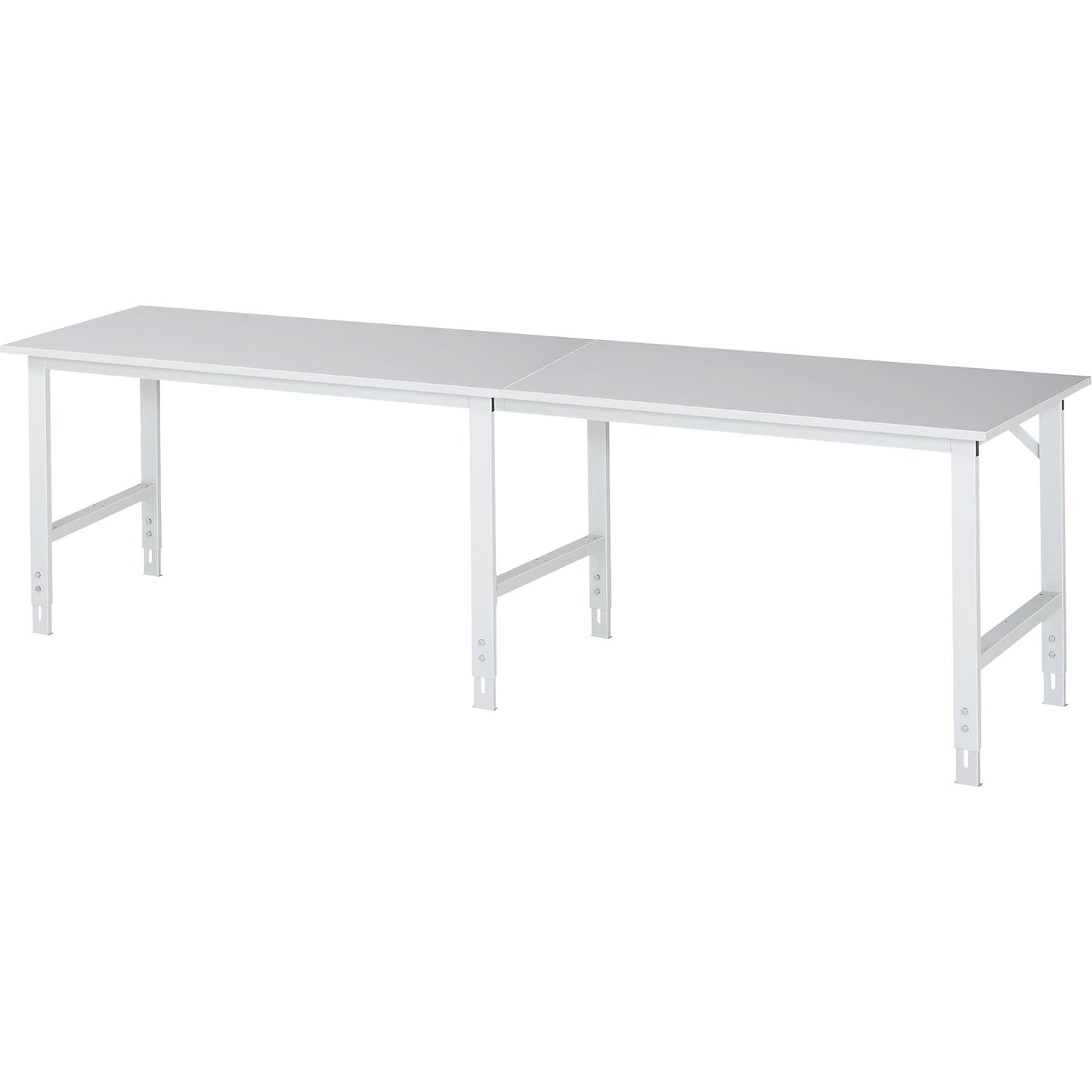 Work table, height adjustable, frame 60 x 30 mm, melamine coated panel, WxD 3000 x 800 mm, light grey.