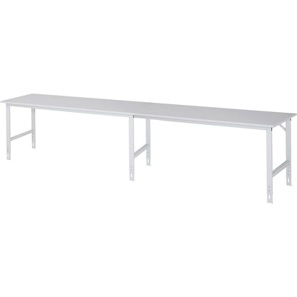 Work table, height adjustable, frame 60 x 30 mm, melamine coated panel, WxD 4000 x 800 mm, light grey.