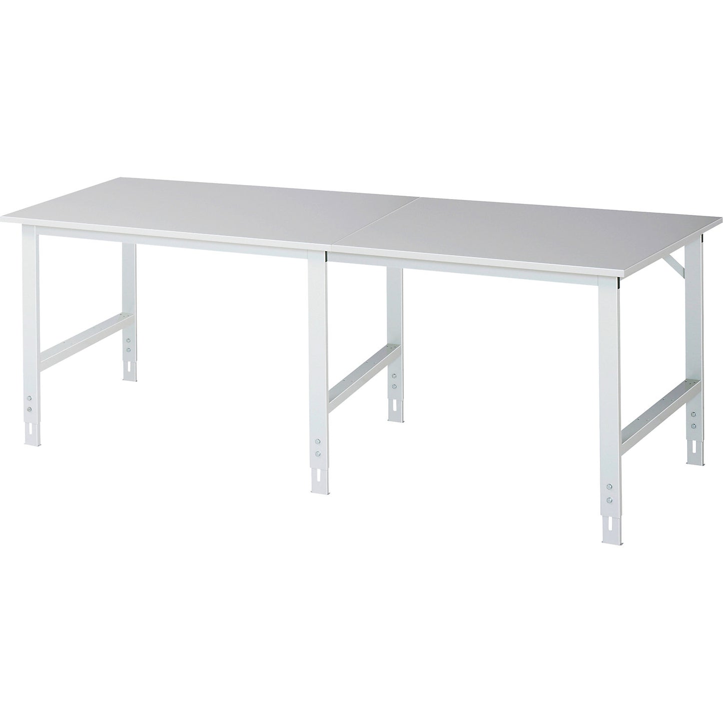 Work table, height adjustable, frame 60 x 30 mm, melamine coated panel, WxD 2500 x 1000 mm, light grey.