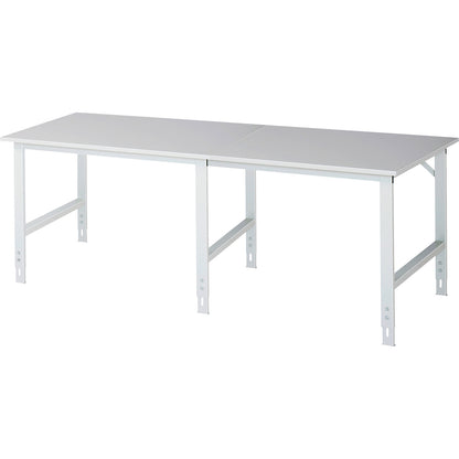 Work table, height adjustable, frame 60 x 30 mm, melamine coated panel, WxD 2500 x 1000 mm, light grey.