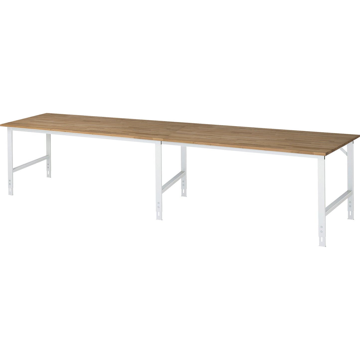 Work table, height adjustable, frame 60 x 30 mm, solid beech panel, WxD 4000 x 1000 mm, light grey.
