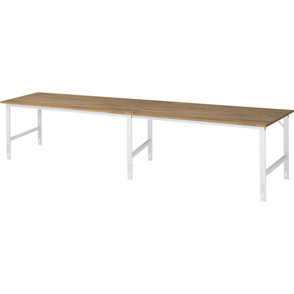 Work table, height adjustable, frame 60 x 30 mm, solid beech panel, WxD 4000 x 1000 mm, light grey.