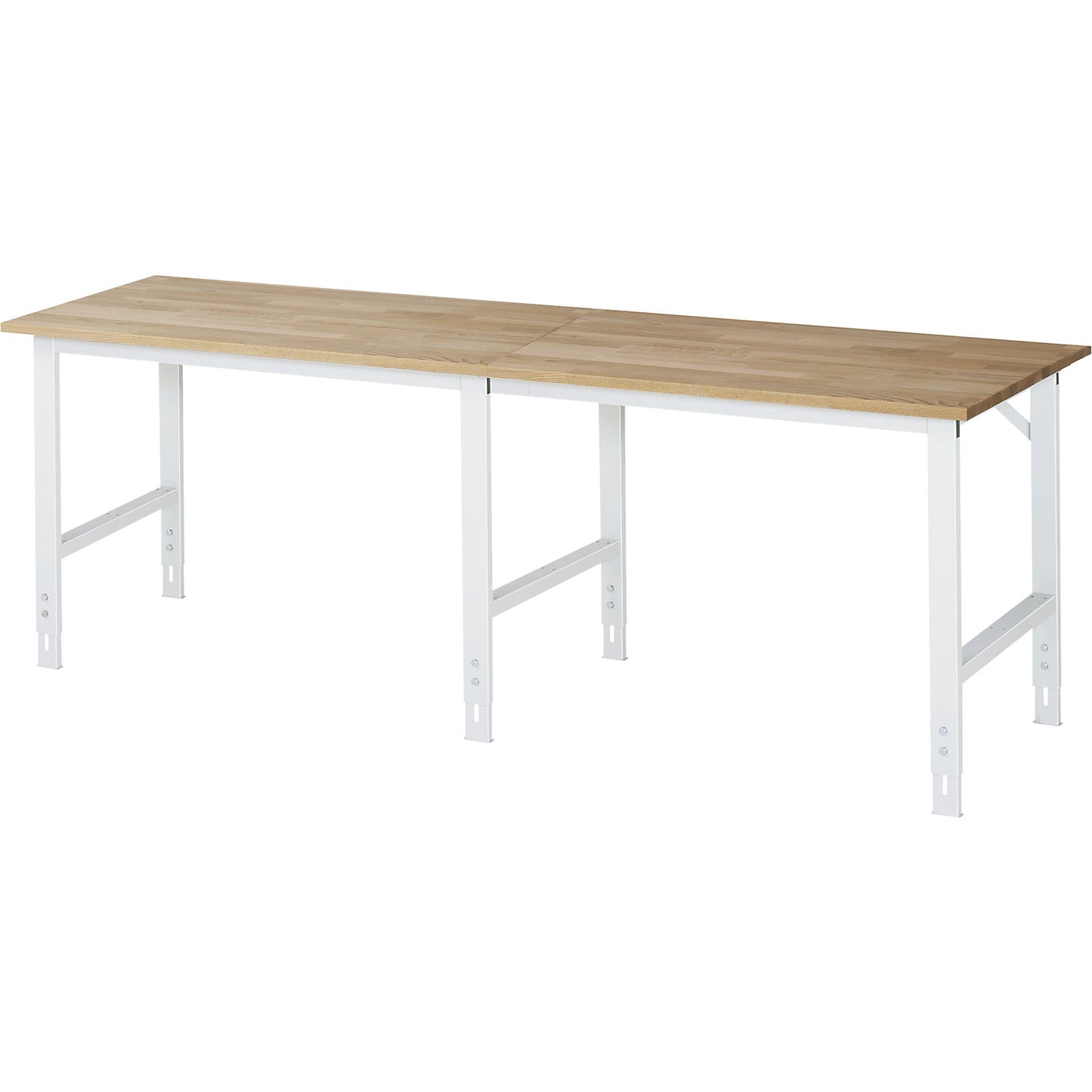 Work table, height adjustable, frame 60 x 30 mm, solid beech panel, WxD 2500 x 800 mm, light grey.
