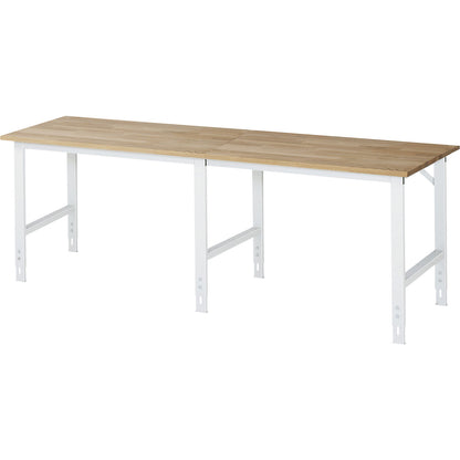 Work table, height adjustable, frame 60 x 30 mm, solid beech panel, WxD 2500 x 800 mm, light grey.