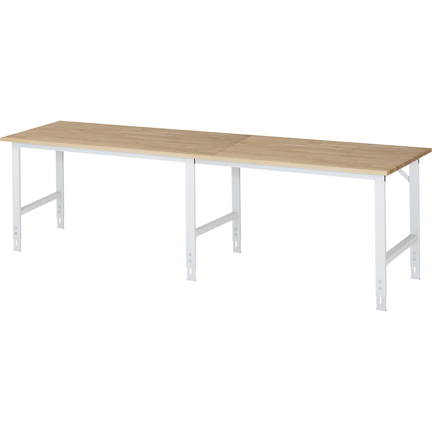 Work table, height adjustable, frame 60 x 30 mm, solid beech panel, WxD 3000 x 800 mm, light grey.