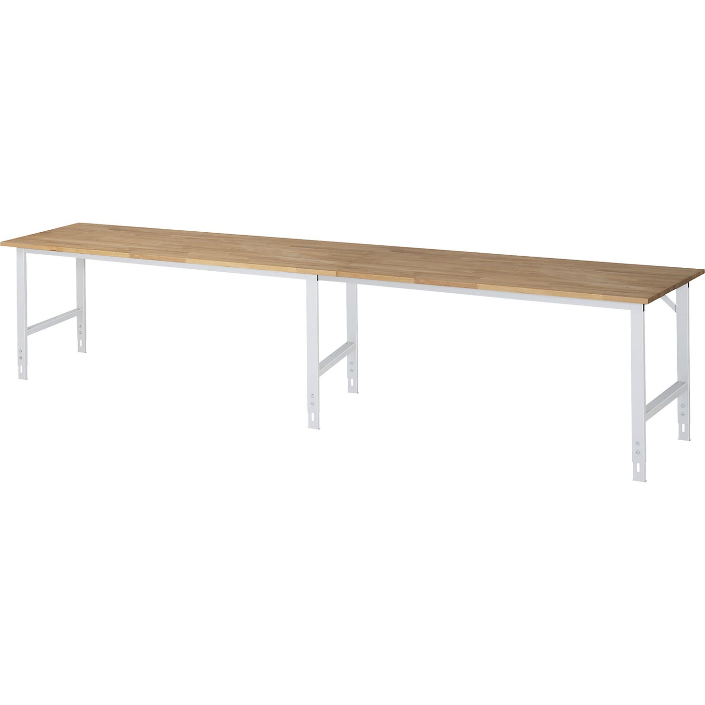 Work table, height adjustable, frame 60 x 30 mm, solid beech panel, WxD 4000 x 800 mm, light grey.