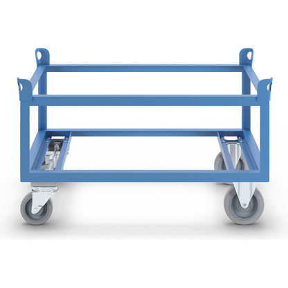 Steel dolly, for Euro pallets, with centre stop, loading height 650 mm.