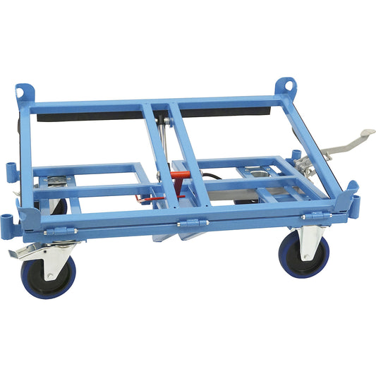 Tilting dolly, max. load 1000 kg, for Euro pallets / mesh pallets / stacking containers, LxWxH 1683 x 840 x 405 mm.