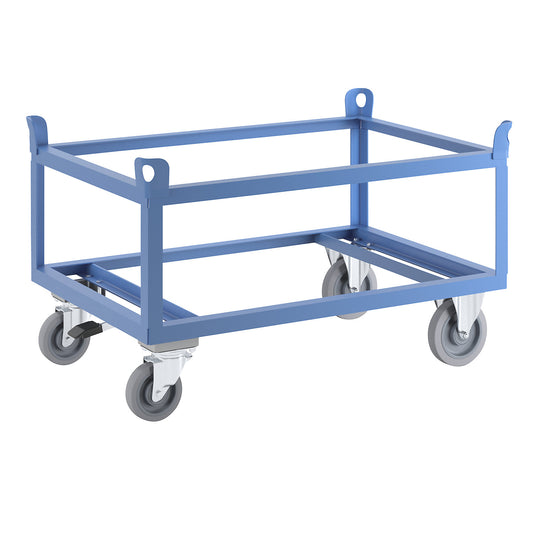 Steel dolly, for Euro pallets, with centre stop, loading height 650 mm.