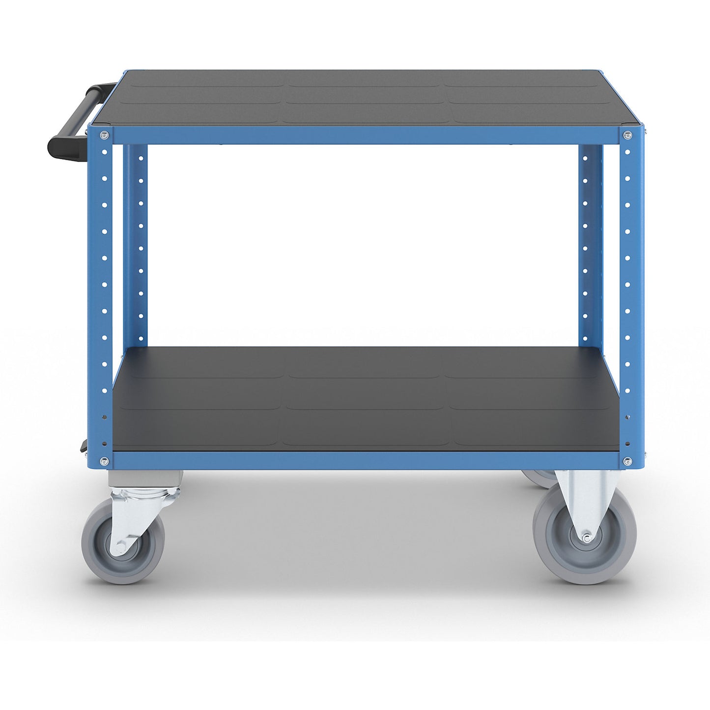 CustomLine assembly trolley, 2 levels, with centre stop, light blue.
