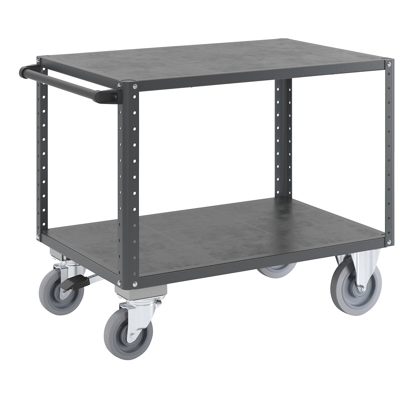 CustomLine assembly trolley, 2 levels, with centre stop, charcoal.