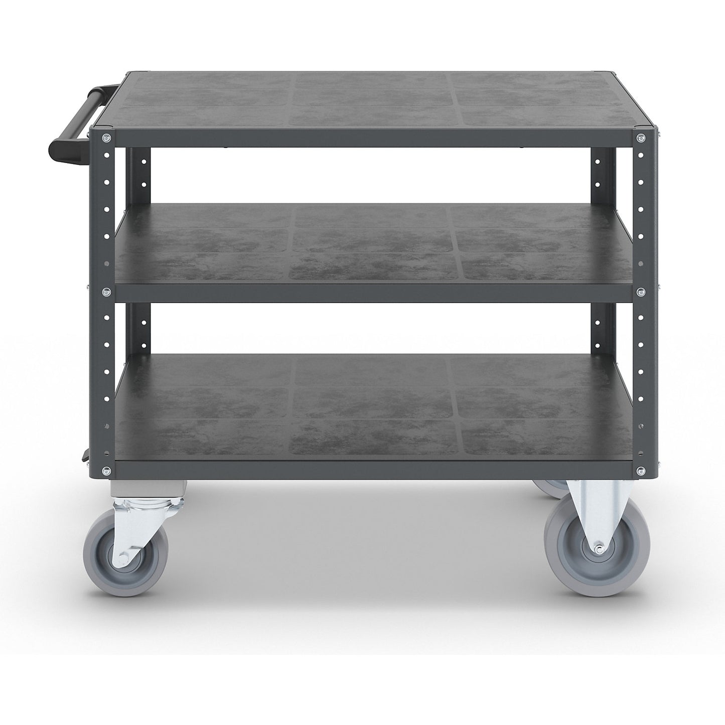 CustomLine assembly trolley, 3 levels, with centre stop, charcoal.