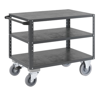 CustomLine assembly trolley, 3 levels, with centre stop, charcoal.