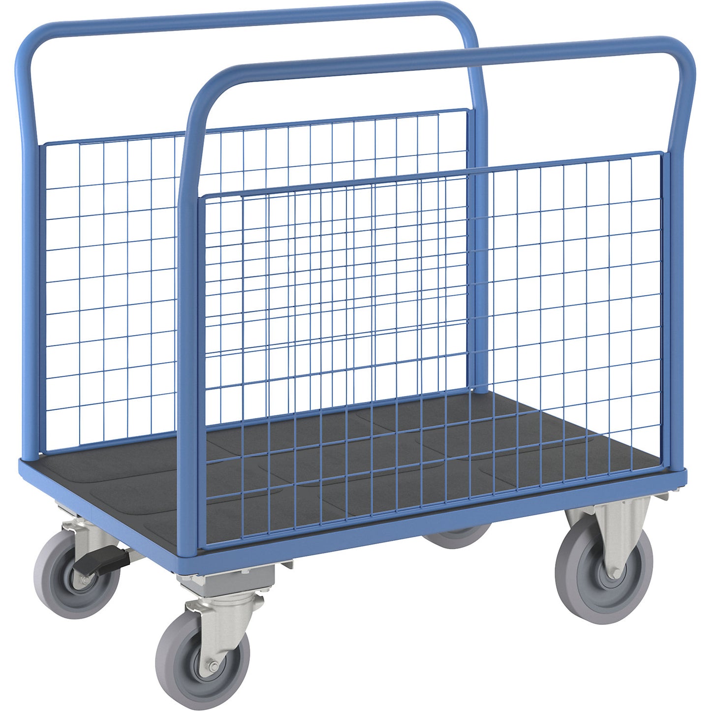 Platform truck with mesh panels, 2 mesh side panels, with centre stop, LxW 1050 x 770 mm.