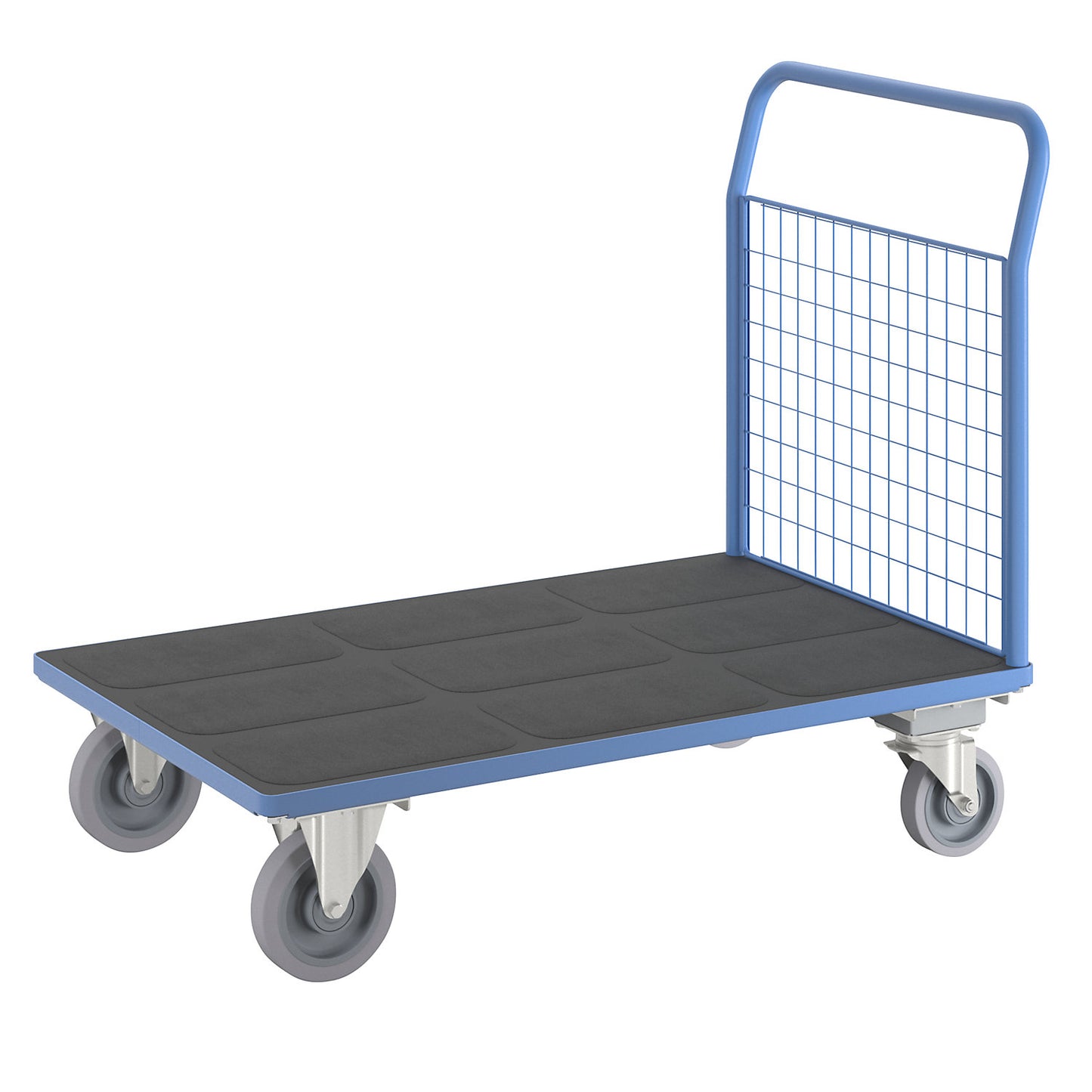 Platform truck with mesh panels, 1 high mesh end panel, with centre stop, LxW 1300 x 800 mm.
