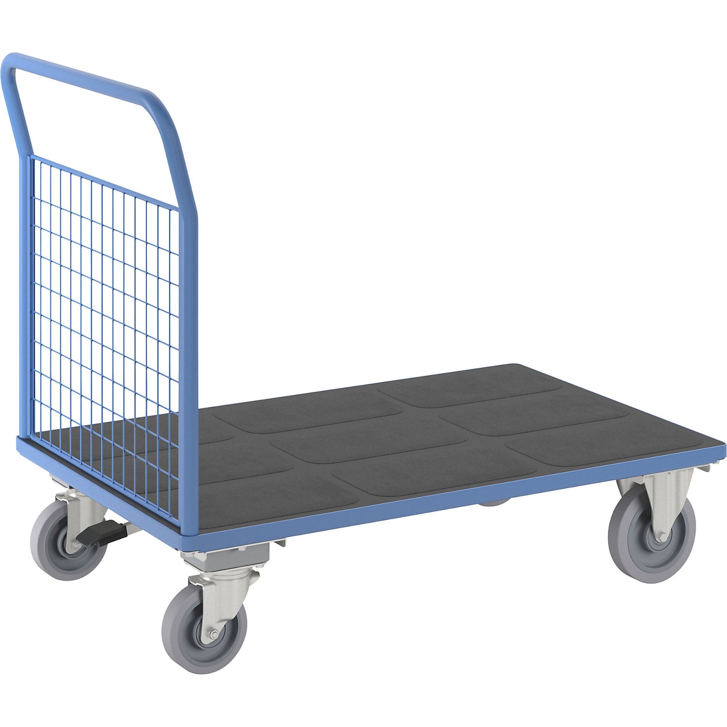 Platform truck with mesh panels, 1 high mesh end panel, with centre stop, LxW 1300 x 800 mm.
