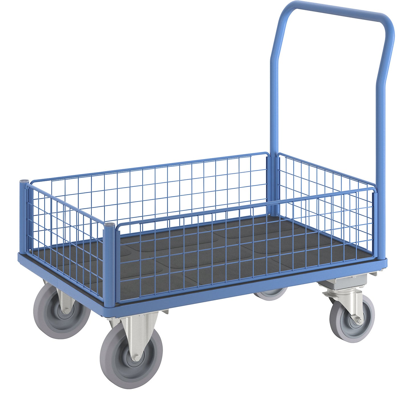 Platform truck with mesh panels, 4 half height mesh panels, with centre stop, LxW 1100 x 700 mm.