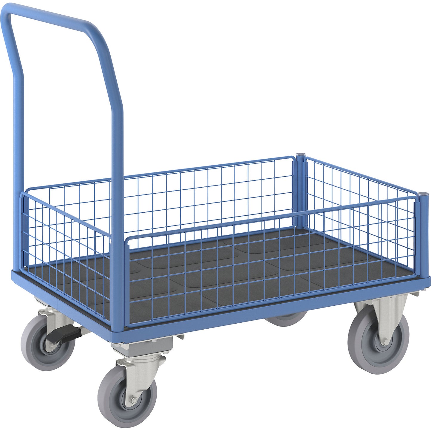 Platform truck with mesh panels, 4 half height mesh panels, with centre stop, LxW 1100 x 700 mm.