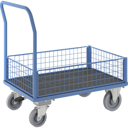 Platform truck with mesh panels, 4 half height mesh panels, with centre stop, LxW 1100 x 700 mm.
