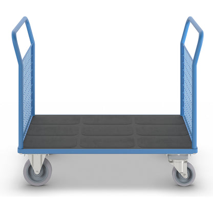 Platform truck with mesh panels, 2 mesh end panels, with centre stop, LxW 1350 x 800 mm.