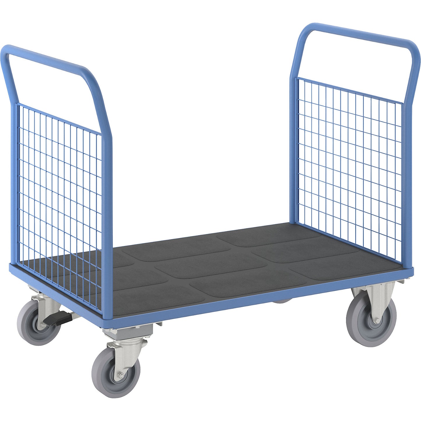 Platform truck with mesh panels, 2 mesh end panels, with centre stop, LxW 1350 x 800 mm.