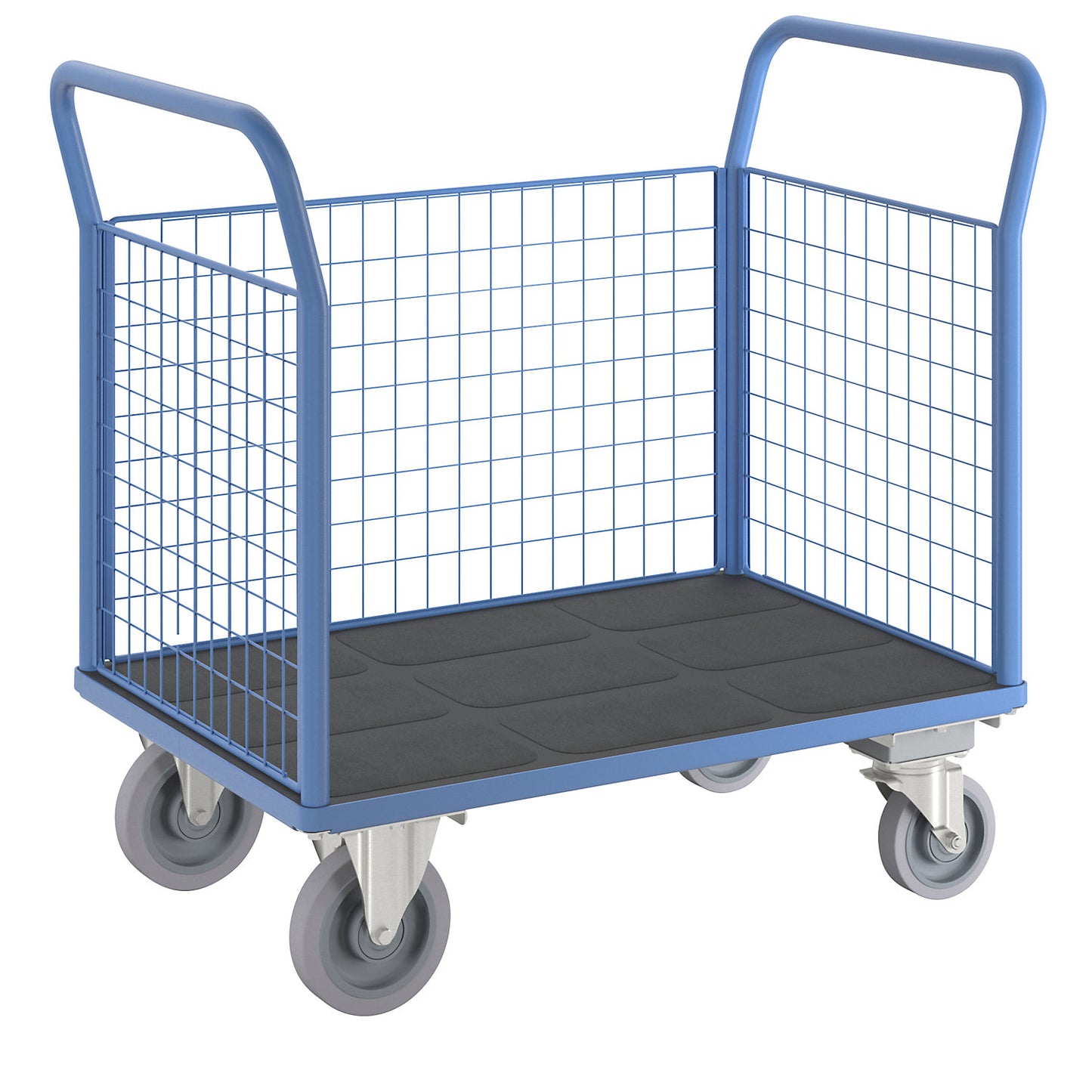Platform truck with mesh panels, 3 high mesh panels, with centre stop, LxW 1150 x 700 mm.