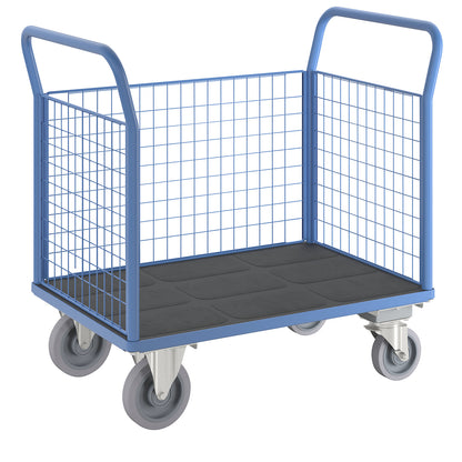 Platform truck with mesh panels, 3 high mesh panels, with centre stop, LxW 1150 x 700 mm.
