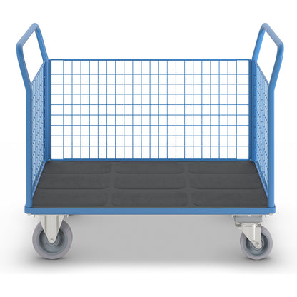 Platform truck with mesh panels, 3 high mesh panels, with centre stop, LxW 1350 x 800 mm.