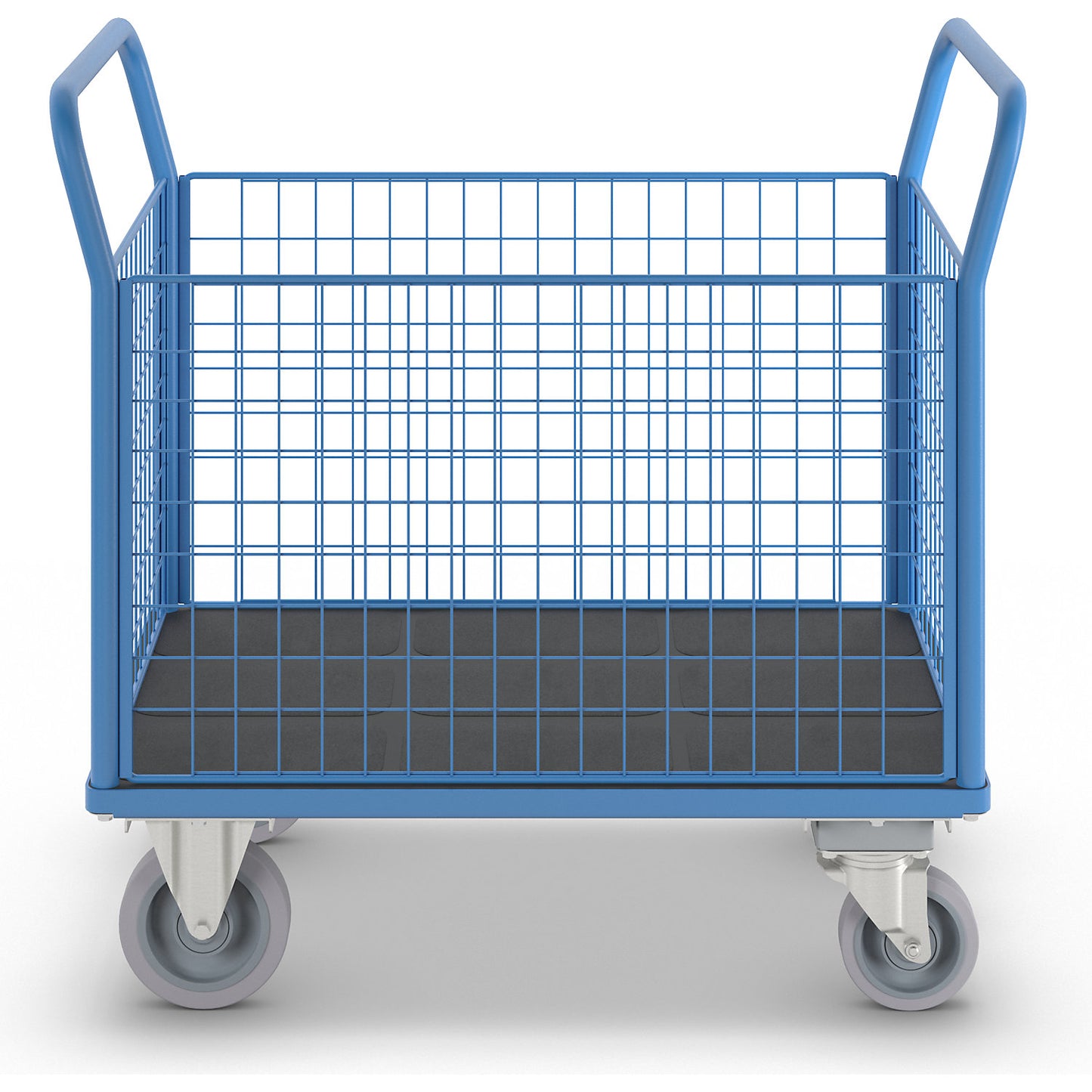 Platform truck with mesh panels, 4 high mesh panels, with centre stop, LxW 1150 x 700 mm.