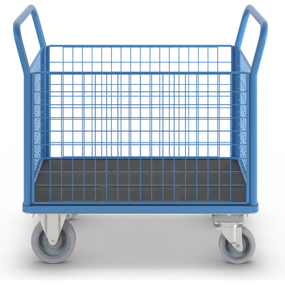 Platform truck with mesh panels, 4 high mesh panels, with centre stop, LxW 1150 x 700 mm.