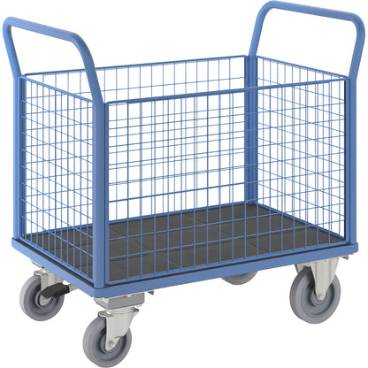 Platform truck with mesh panels, 4 high mesh panels, with centre stop, LxW 1150 x 700 mm.