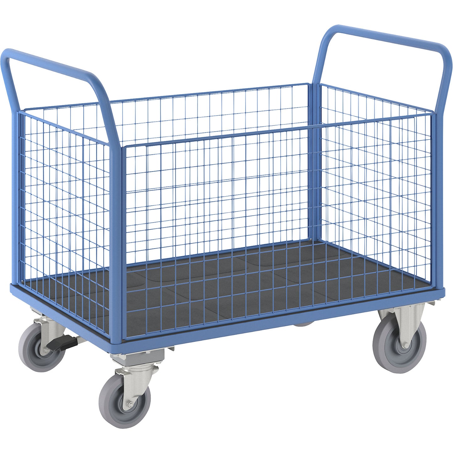 Platform truck with mesh panels, 4 high mesh panels, with centre stop, LxW 1350 x 800 mm.