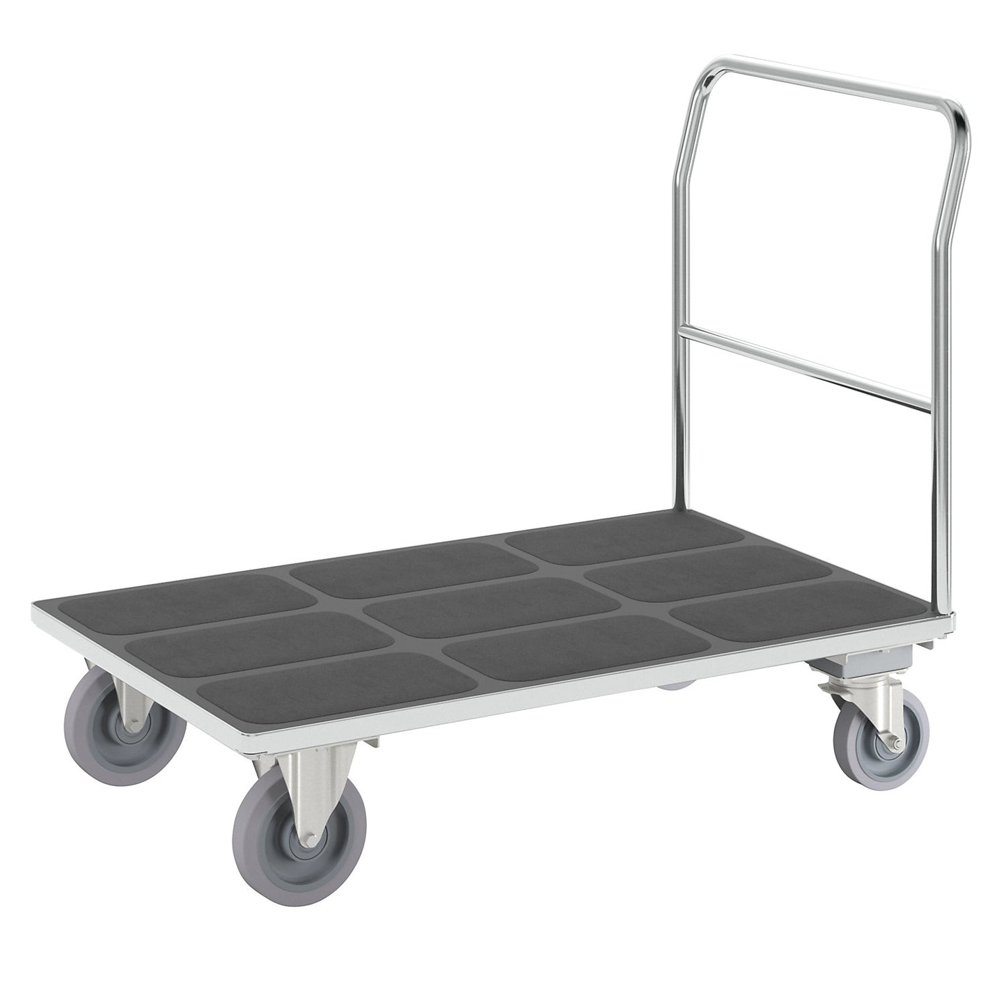 Platform truck with mesh panels, tubular push handle, with centre stop, LxW 1300 x 800 mm, zinc plated.