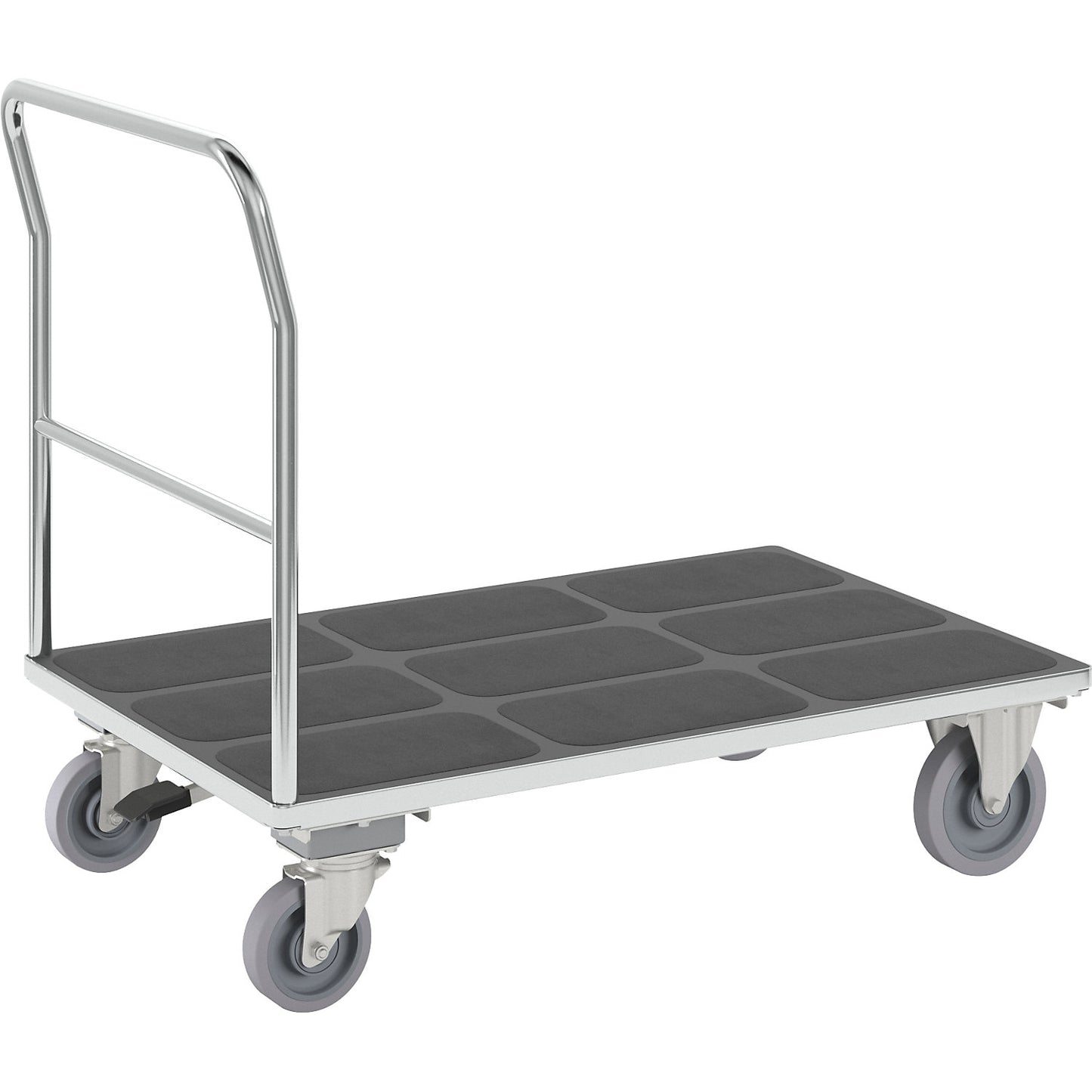 Platform truck with mesh panels, tubular push handle, with centre stop, LxW 1300 x 800 mm, zinc plated.