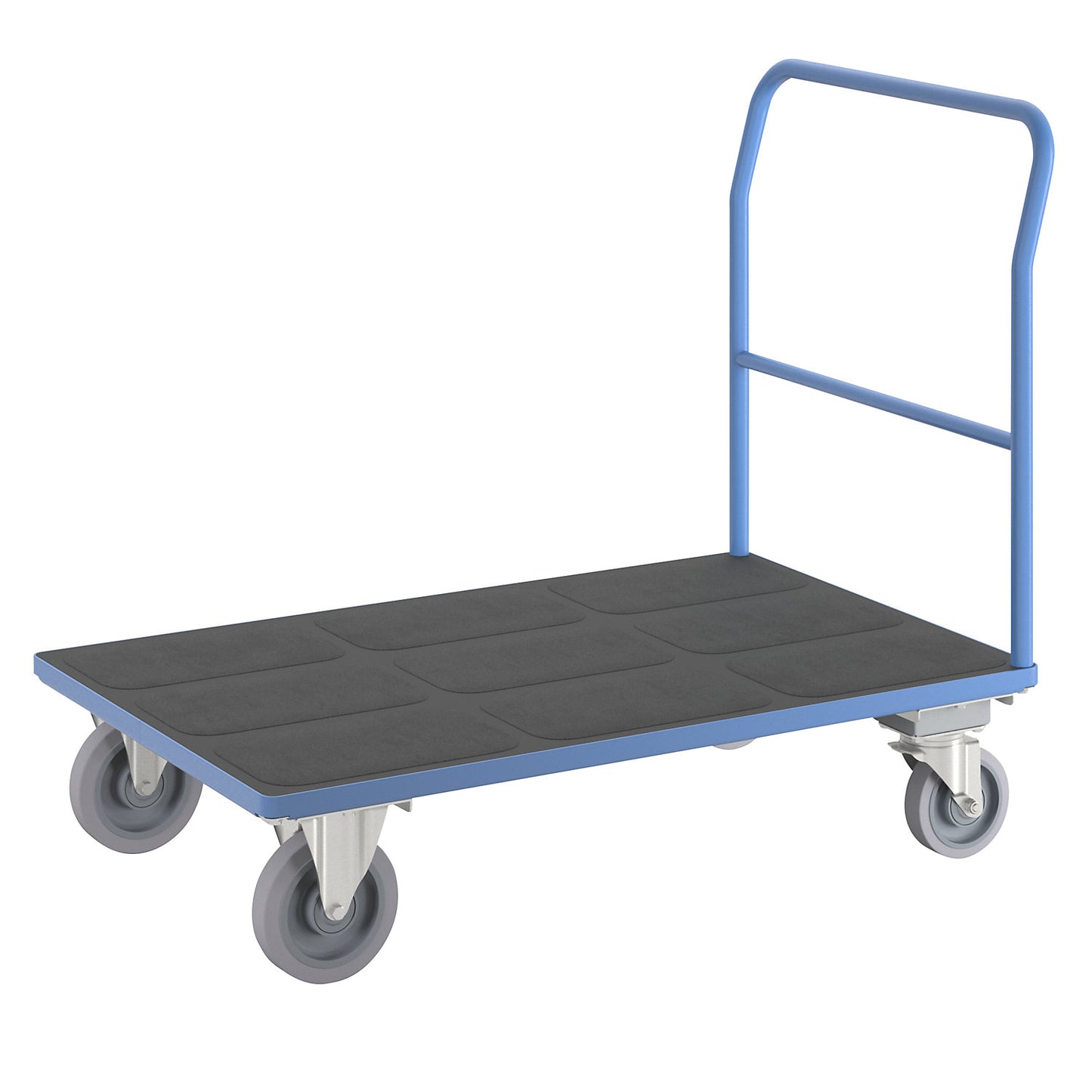 Platform truck with mesh panels, tubular push handle, with centre stop, LxW 1300 x 800 mm, light blue.