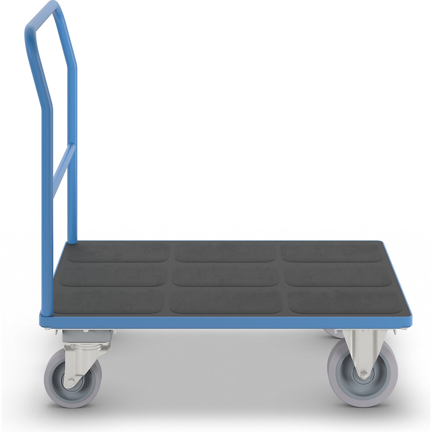 Platform truck with mesh panels, tubular push handle, with centre stop, LxW 1100 x 700 mm, light blue.