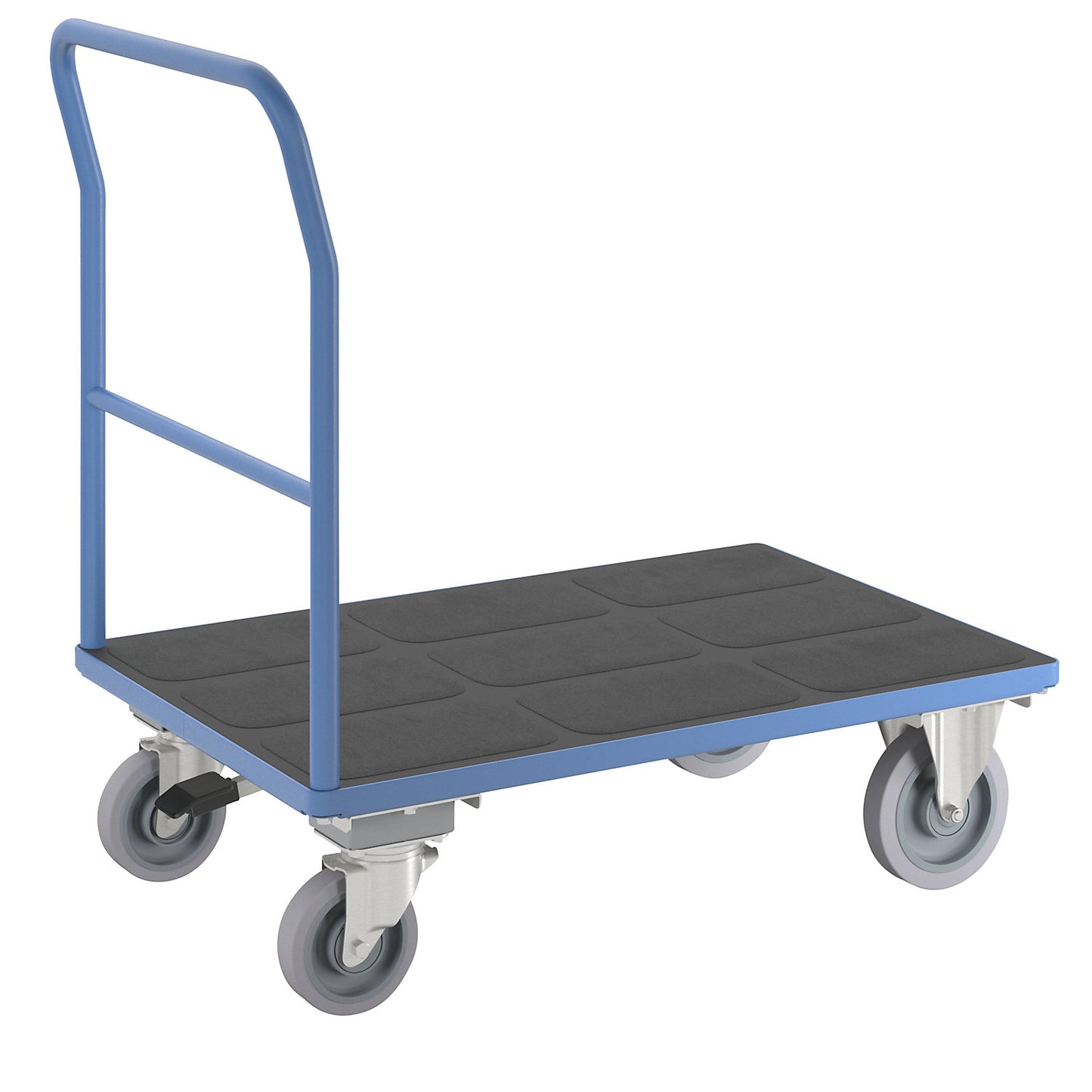 Platform truck with mesh panels, tubular push handle, with centre stop, LxW 1100 x 700 mm, light blue.