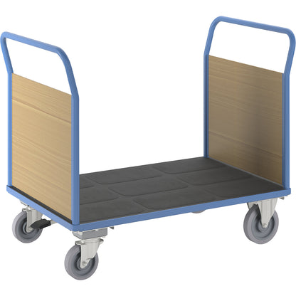 Platform truck with wooden panels, with 2 end panels, with centre stop, LxW 1350 x 800 mm.