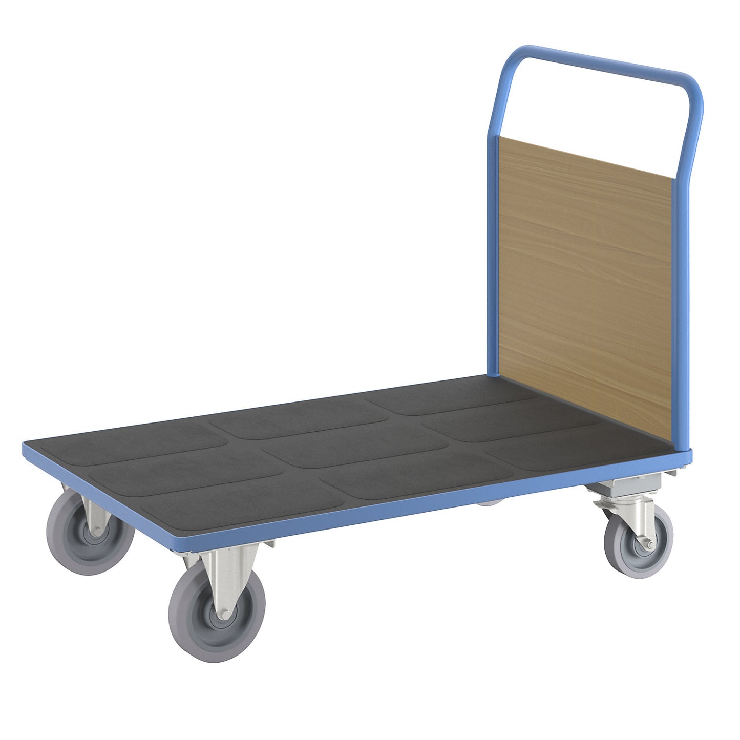 Platform truck with wooden panels, with 1 end panel, with centre stop, LxW 1300 x 800 mm.